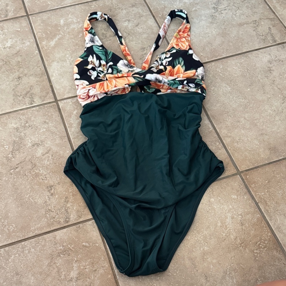Cupshe Floral and Green One Piece Swimsuit